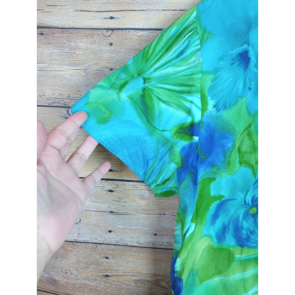 Vintage California Krush Women Shirt Medium Blue Green Floral Hawaiian - Picture 3 of 6